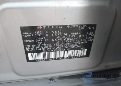 2016 Subaru Outback 3.6R Limited from USA, damaged, VIN 4S4BSENC2G3262187